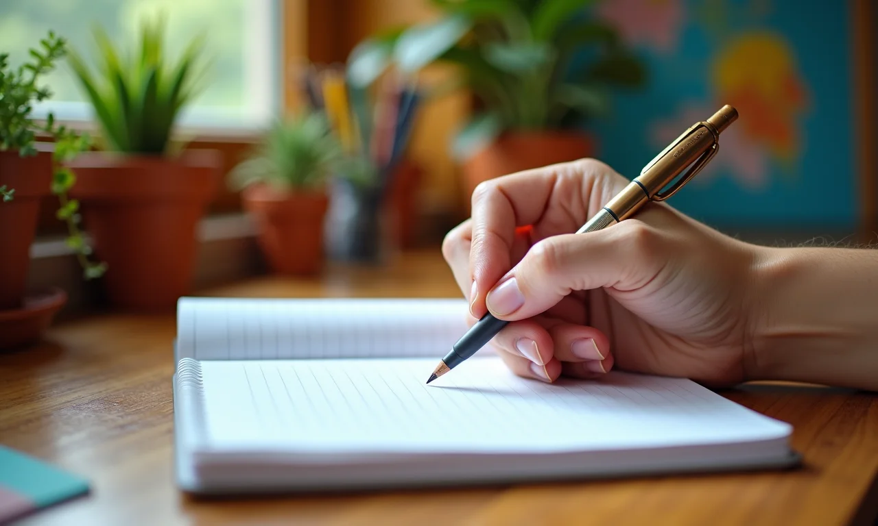 Close-up de mãos anotando com método Cornell em cenário vibrante e brasileiro.
