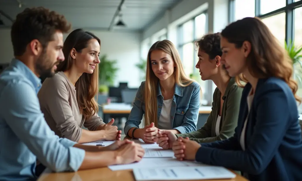 Colegas de trabalho diversos resolvendo conflito em escritório.