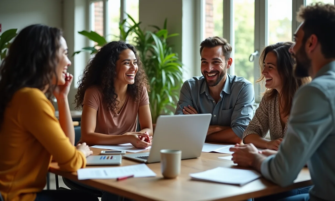 Colegas de trabalho interagindo e priorizando o contato humano.