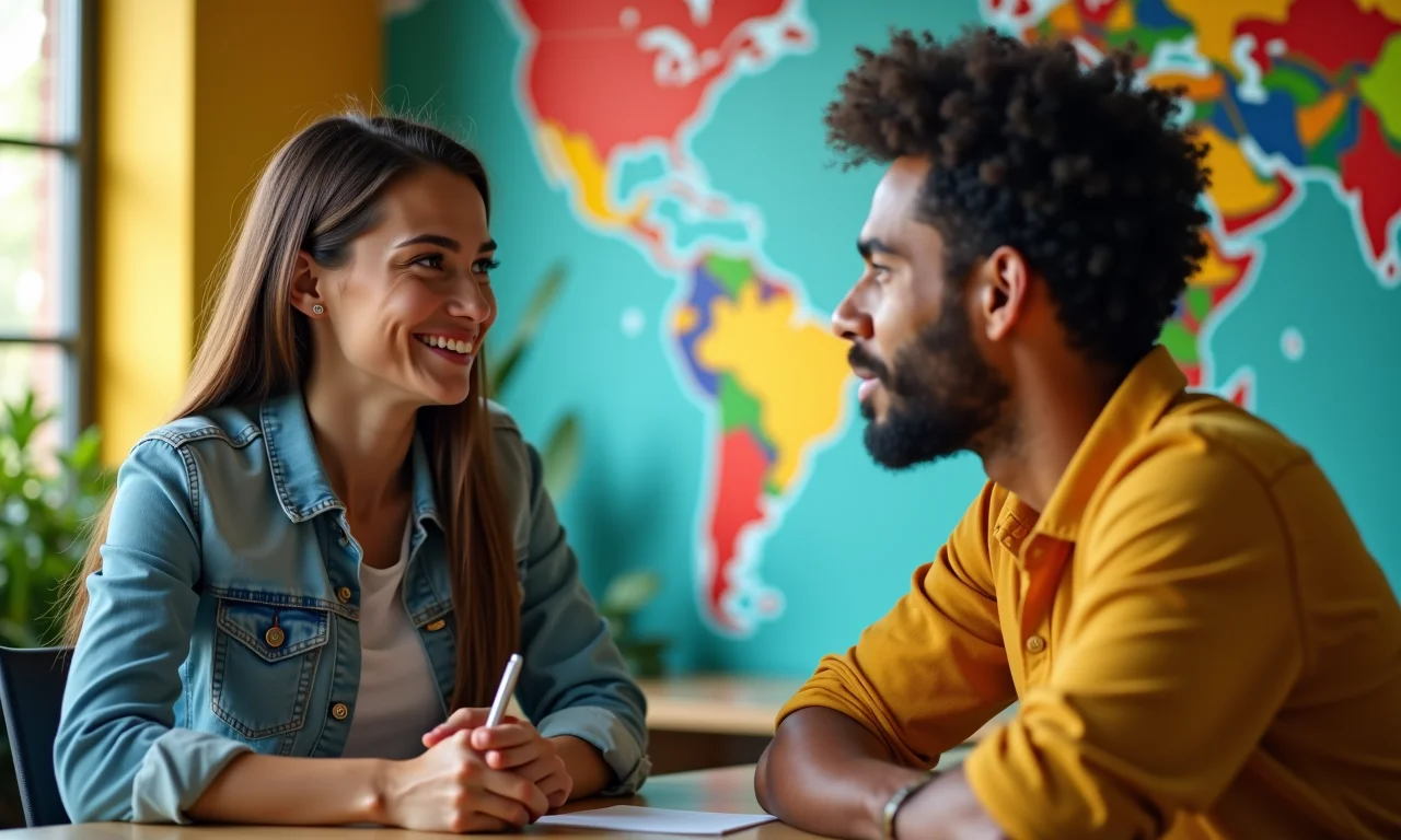 Colegas em escritório brasileiro tendo conversa aberta e honesta.