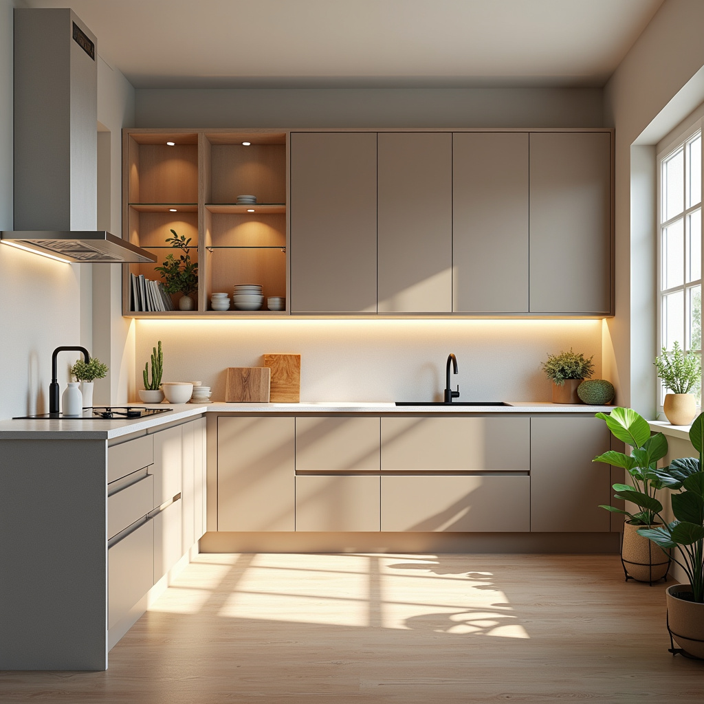 Commercial photography of a vibrant social media ad showcasing modern kitchen cabinets. 8K quality, Anúncio de marketing digital para loja de móveis de cozinha.