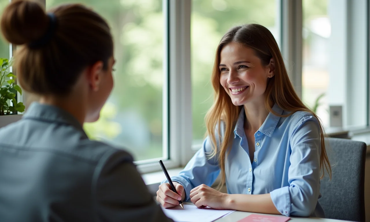 Conselheiro guiando adulto em teste vocacional.