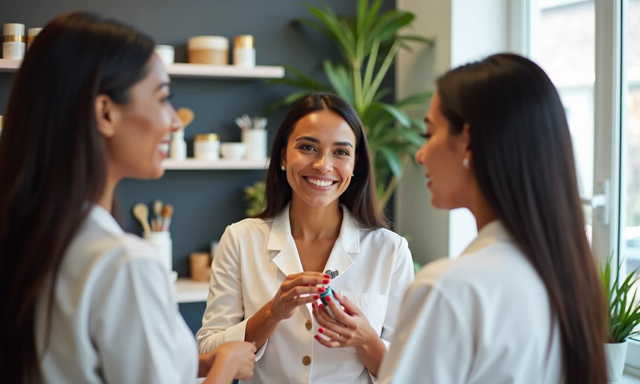 Consultora de beleza oferecendo tratamento de pele.