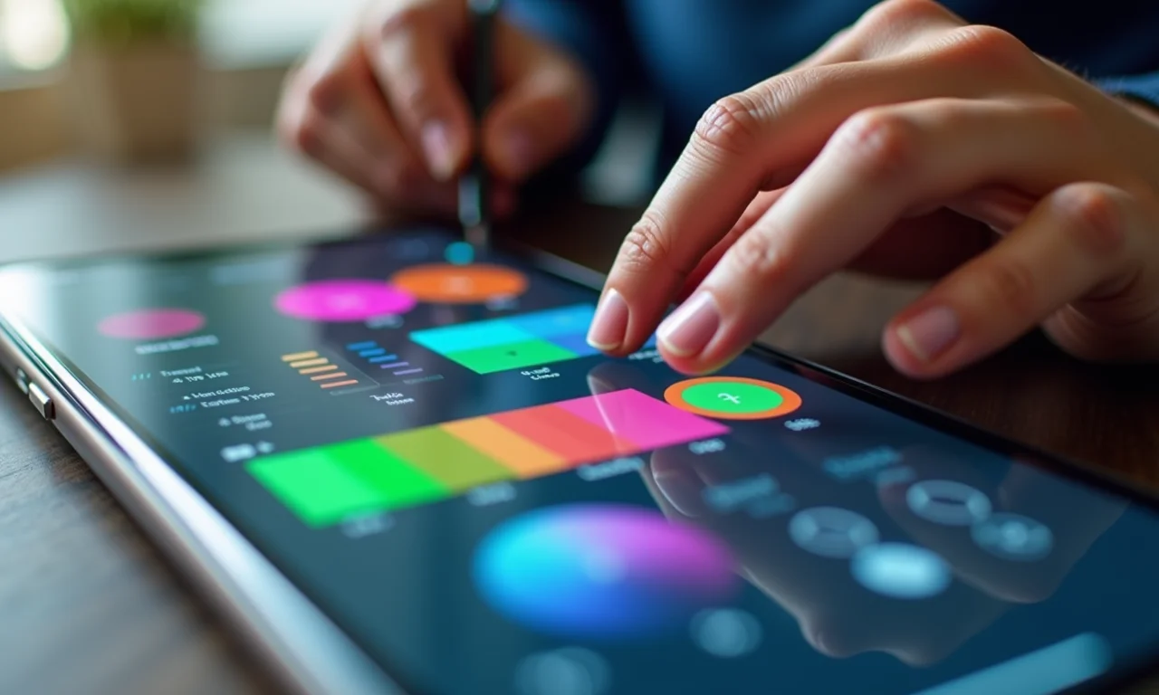 Designer selecionando paleta de cores para interface de app.