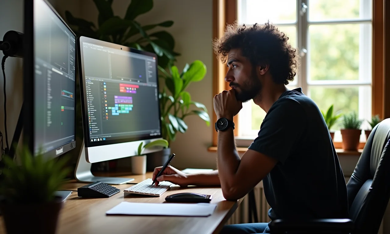 Editor de vídeo escrevendo descrições detalhadas de projetos.