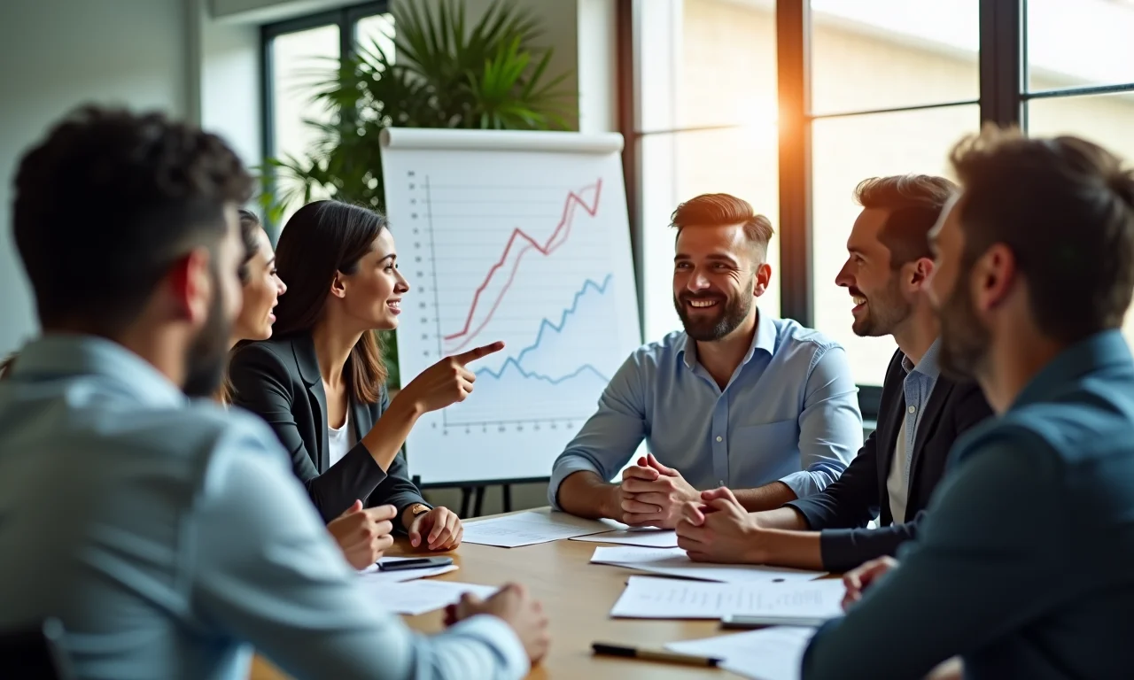 Empreendedores discutindo estratégias financeiras.
