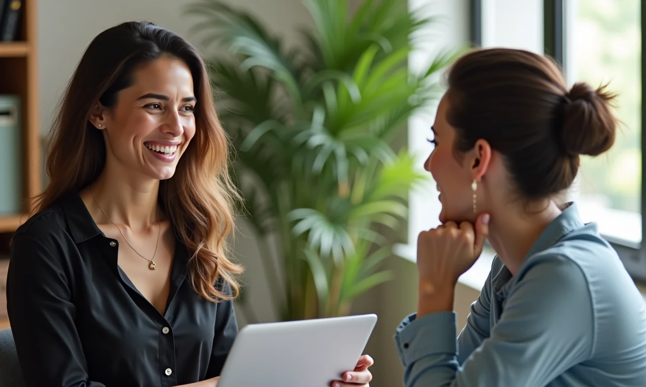 Empresária oferecendo apoio a colega estressado.