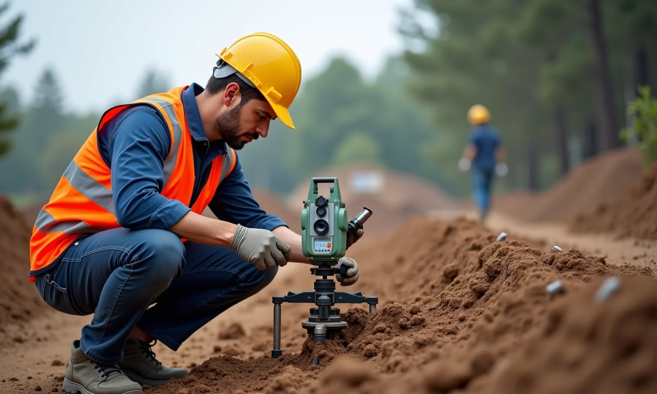 Engenheiro geotécnico analisando solo.