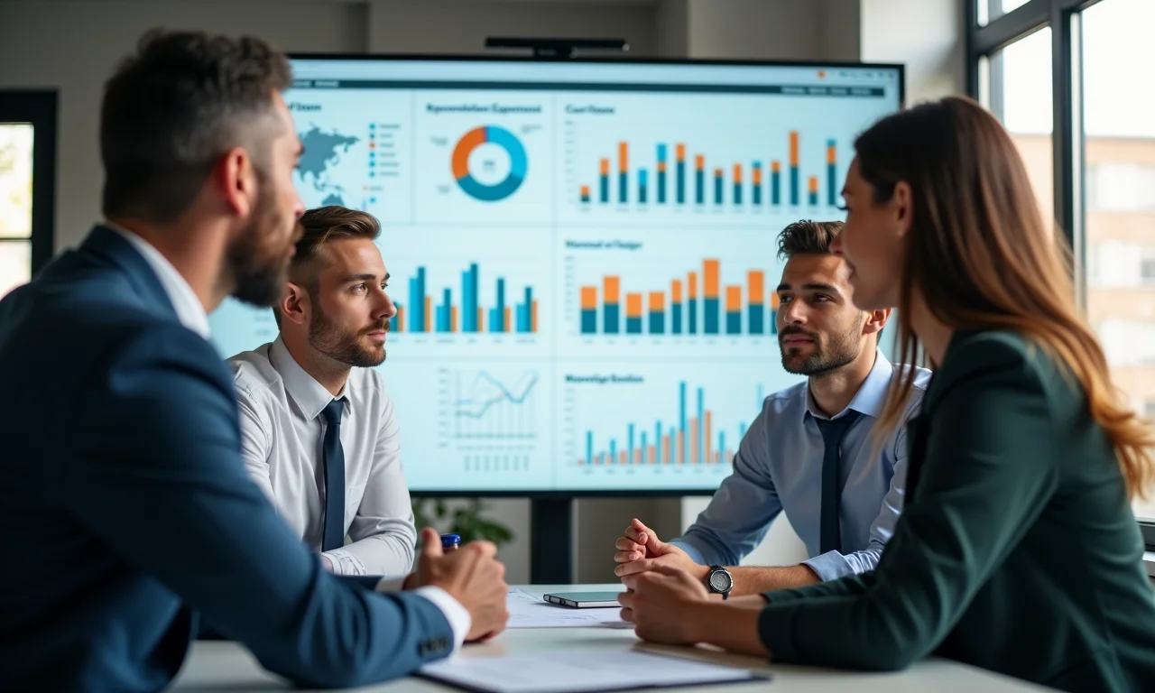 Equipe analisando painel de análise de dados de recrutamento para melhorar a experiência do candidato.