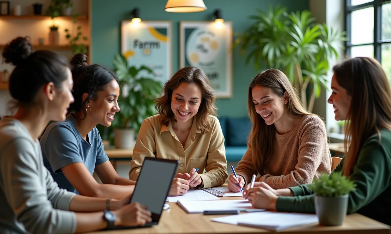 Equipe de marketing digital colaborando em um brainstorming criativo.