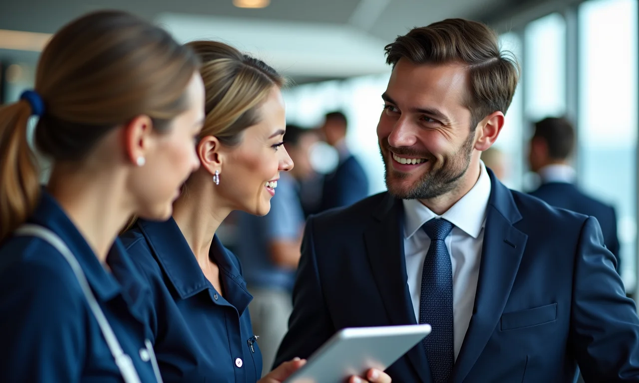 Equipe diversa de cruzeiro trabalhando em conjunto.