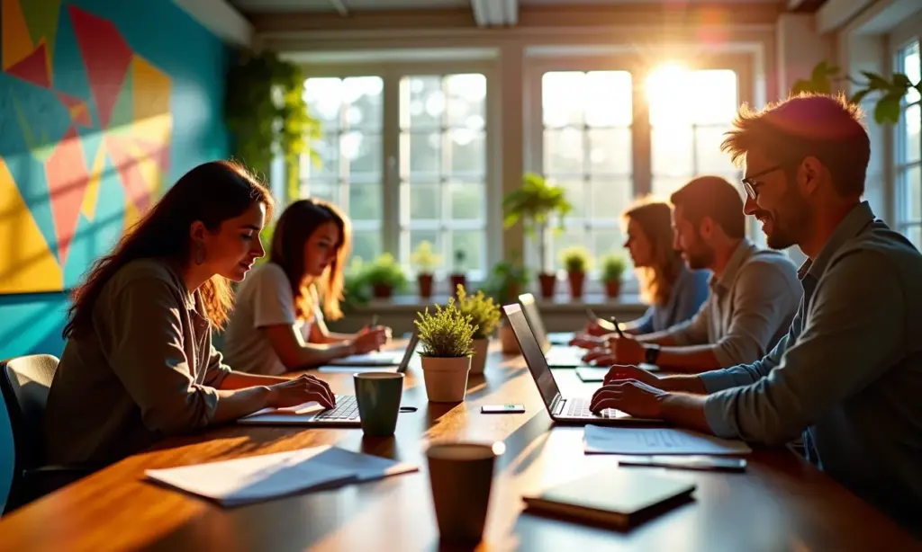 O Que Faz um UI Designer Desenhando Interfaces Bonitas e Funcionais Equipe diversa de UI designers colaborando em um escritório vibrante no Brasil.