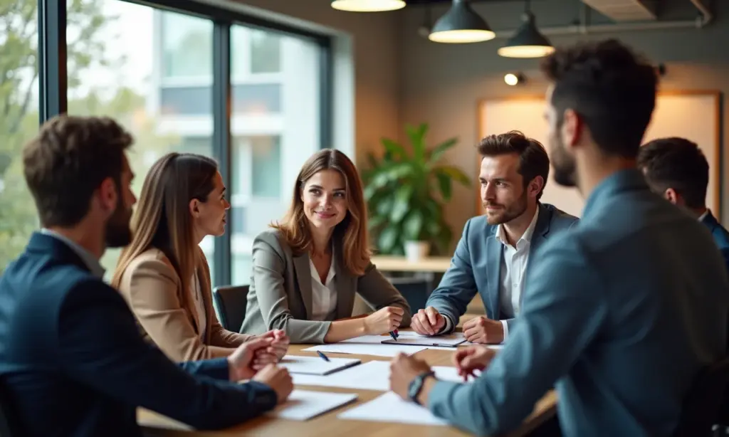 O Que é Inteligência Cultural e Sua Importância no Mundo Global Equipe global diversificada colaborando em escritório moderno, demonstrando inteligência cultural.
