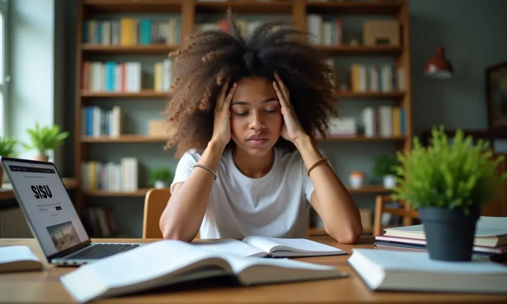 5 Erros Comuns ao se Inscrever no SiSU que Você Deve Evitar Estudante brasileira apreensiva com a inscrição no SiSU.