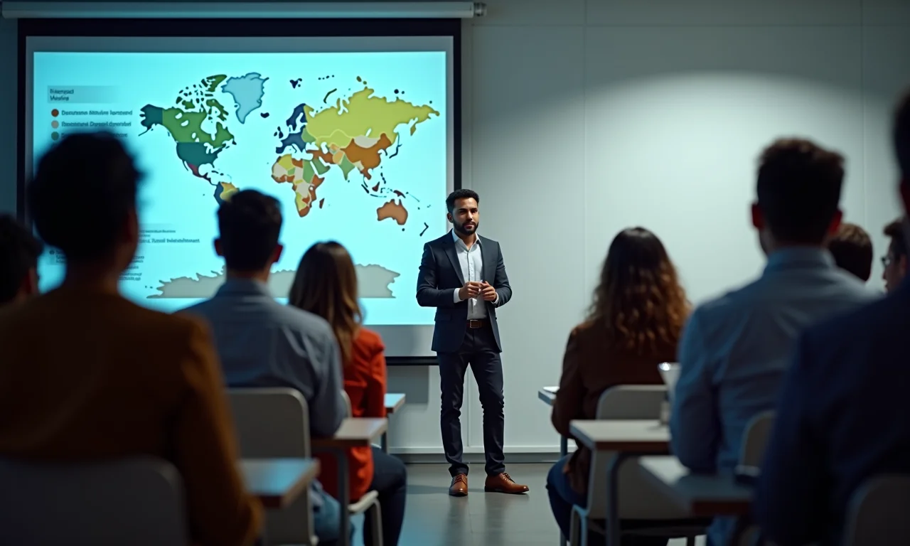 Estudante brasileira apresentando projeto de pesquisa em simpósio.