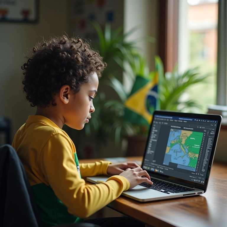 Estudante brasileiro pesquisando universidades estaduais online.