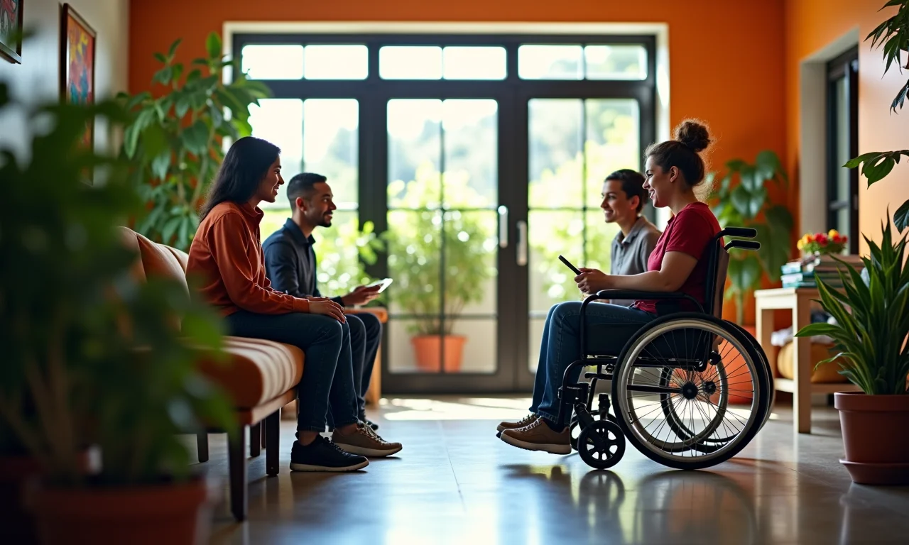 Estudante em cadeira de rodas buscando apoio na universidade.