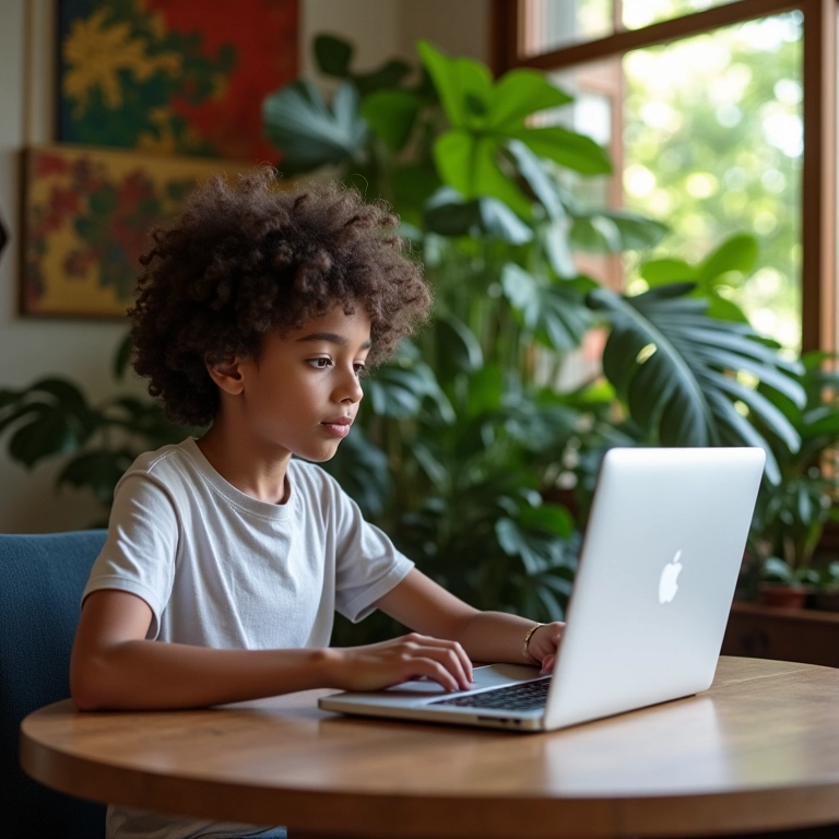 Estudante usando a plataforma Classcraft em um laptop.