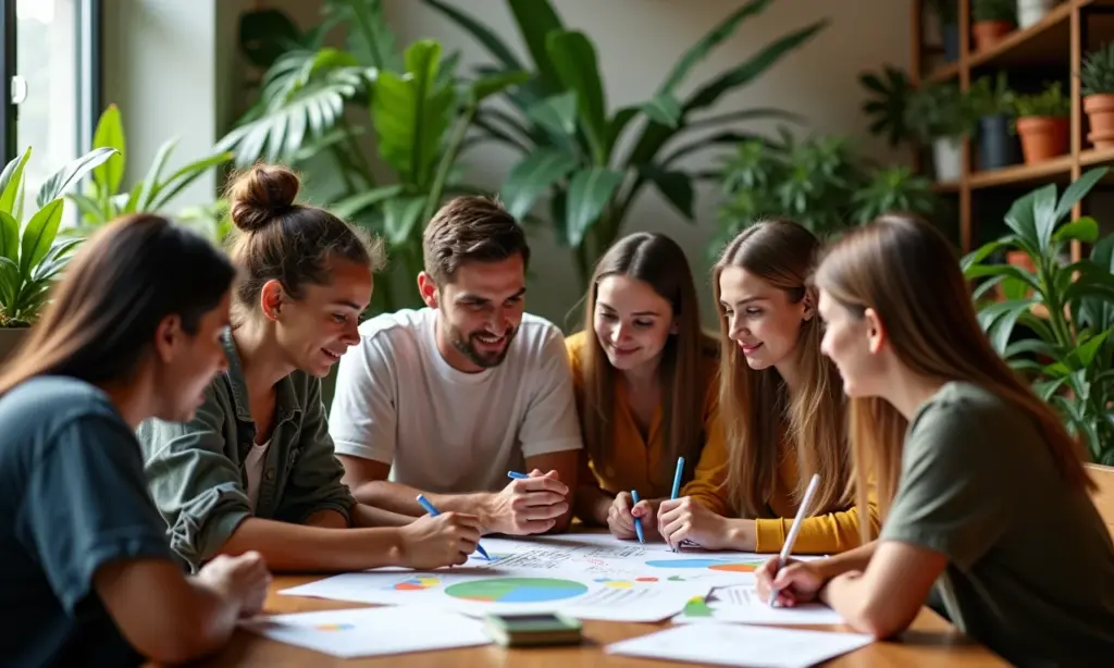 Coletivos Universitários o Que São e Como Funcionam Estudantes universitários diversos colaborando em projeto em espaço comum vibrante.