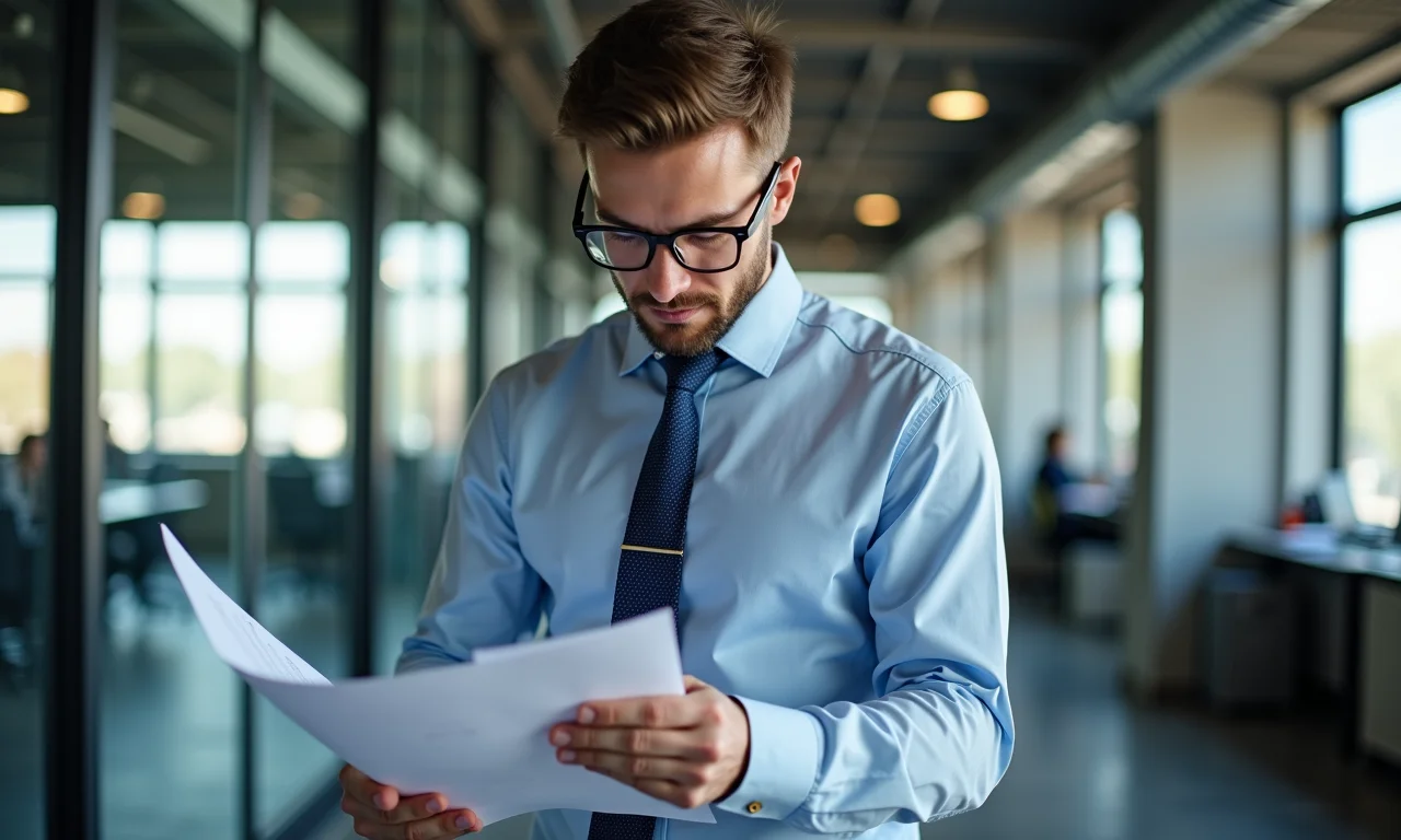 Fiscal do trabalho revisando registros de empresa.