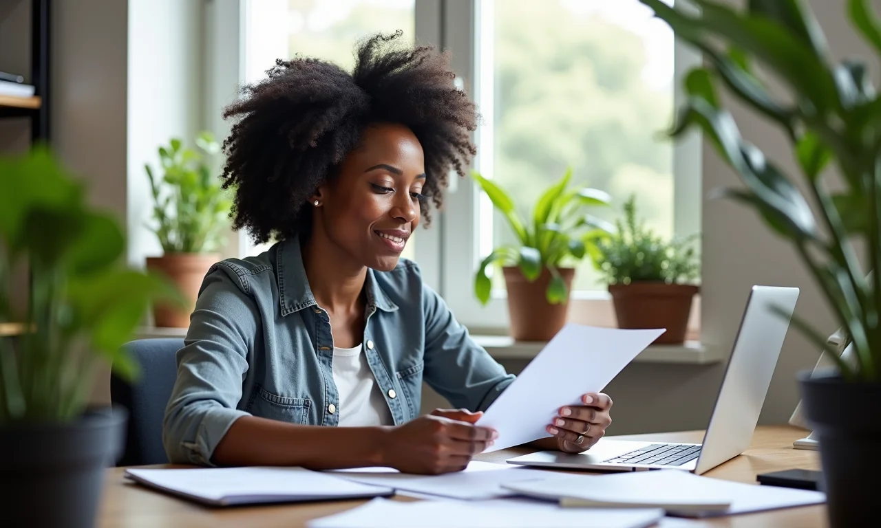 Fonoaudióloga experiente revisando prontuários em consultório.