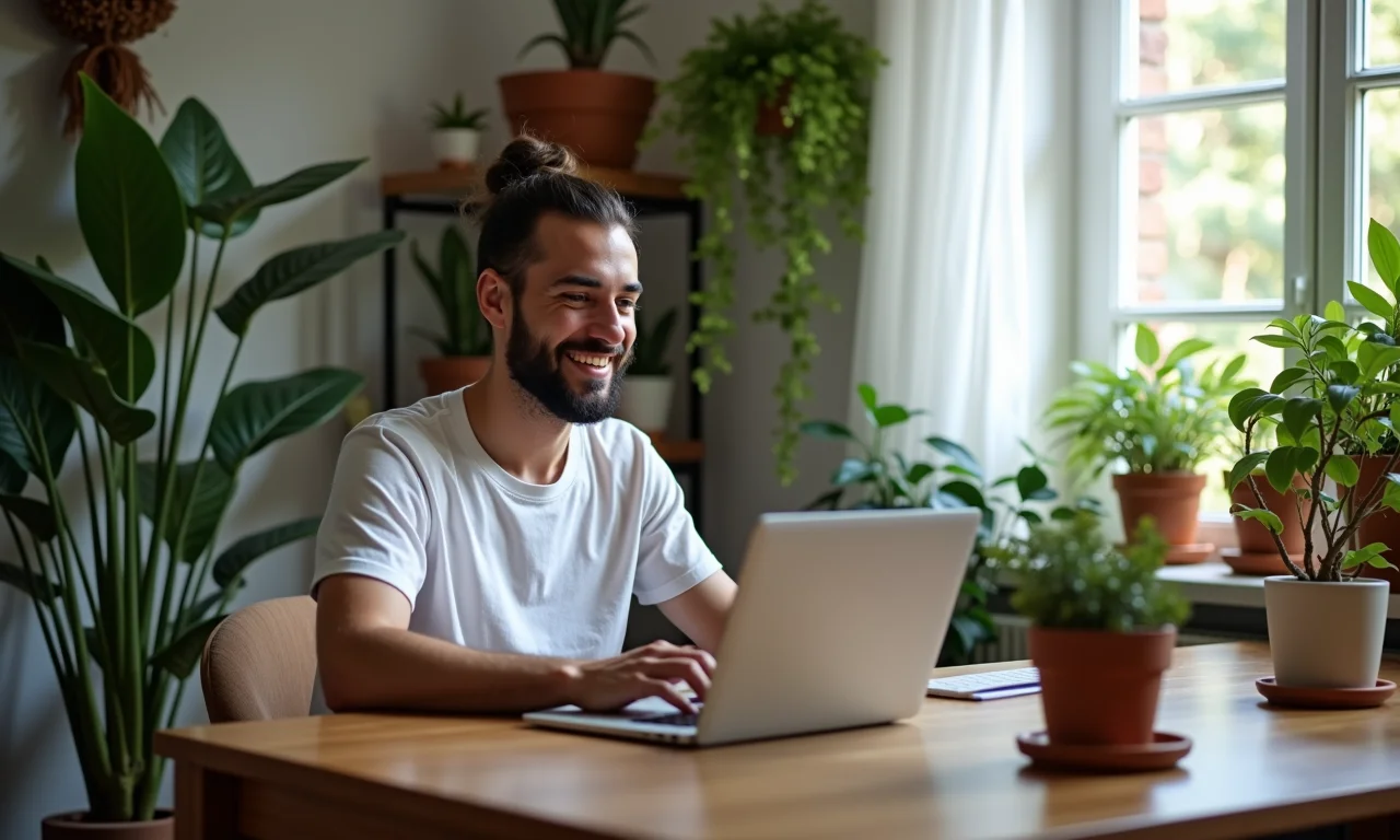Funcionária trabalhando remotamente em um escritório em casa aconchegante no Brasil.