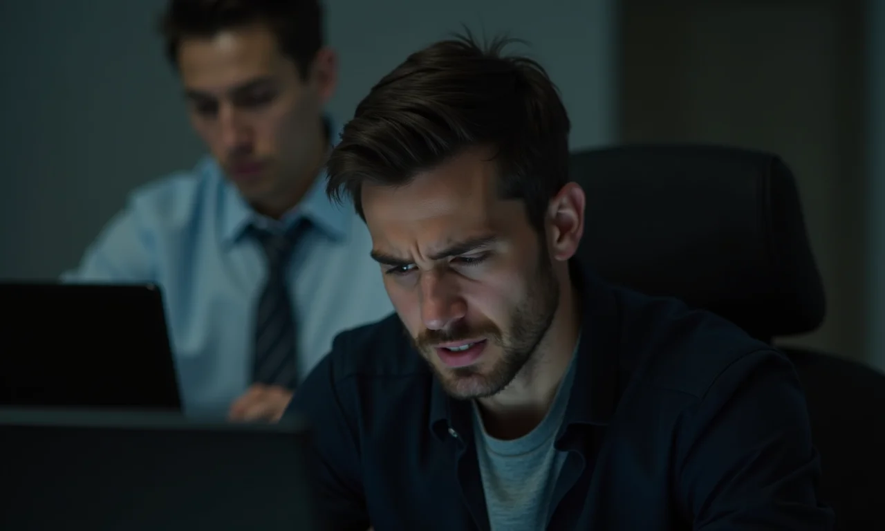 Funcionário frustrado em cadeira não ergonômica no home office.