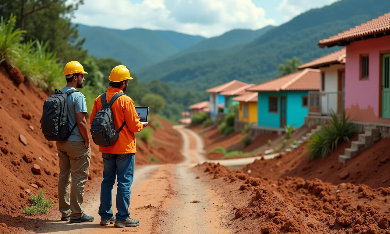 Geólogos avaliando riscos ambientais.