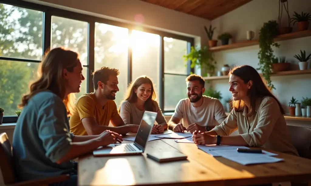 Teste Vocacional Para Educação Especial Uma Carreira de Inclusão Grupo diverso colaborando em espaço de trabalho inclusivo.