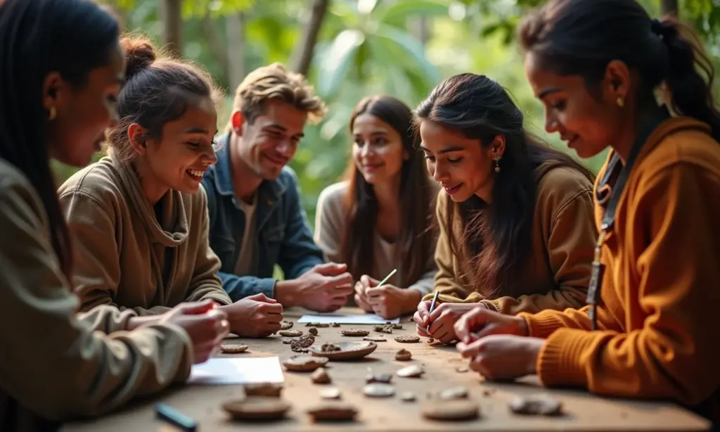 O Que Faz um Antropólogo O Estudioso das Culturas Humanas Grupo diverso estudando culturas em um ambiente vibrante.