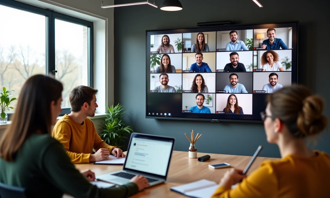 Grupo diverso participando de curso online do SEBRAE em coworking.