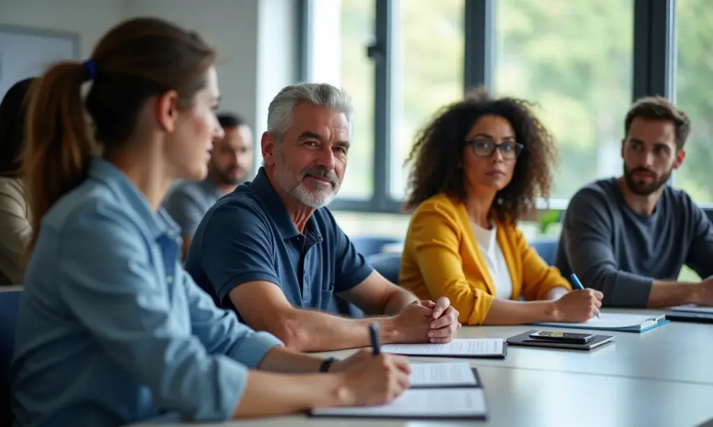 Como Funciona o Programa de Reabilitação Profissional do INSS Grupo diverso participando de treinamento profissional.