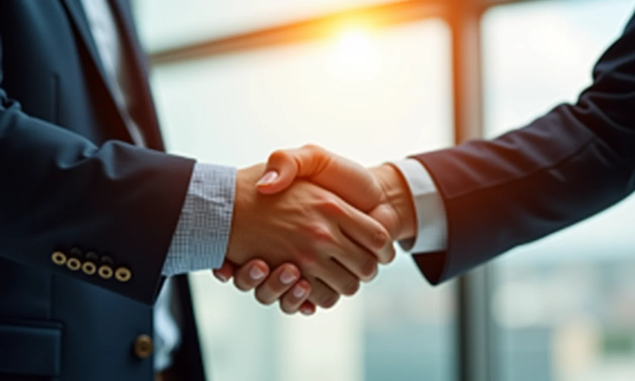 Homem apertando a mão de parceiro de negócios estrangeiro, selando acordo internacional.