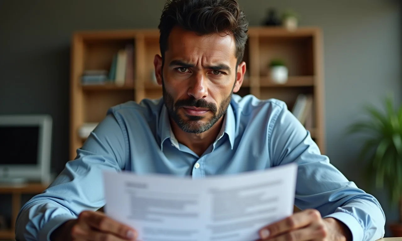 Homem brasileiro analisando contrato de trabalho intermitente.
