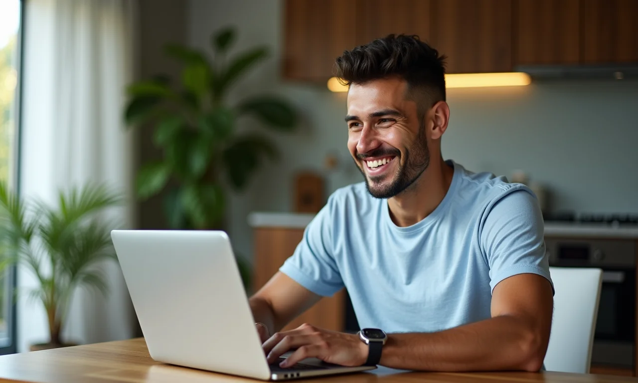 Homem criando um resumo atraente para o perfil no Vagas.com.