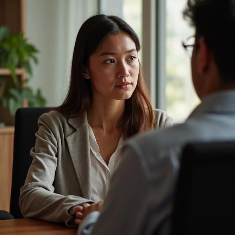 Jovem adulto conversando com psicólogo sobre opções de carreira.