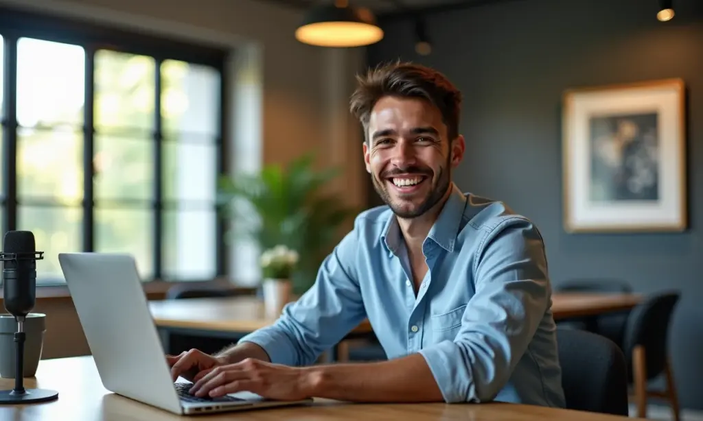 Como Criar um Canal no YouTube Para Sua Carreira Vídeos Que Impulsionam Jovem empreendedora brasileira gravando vídeo para o YouTube em espaço de coworking moderno.