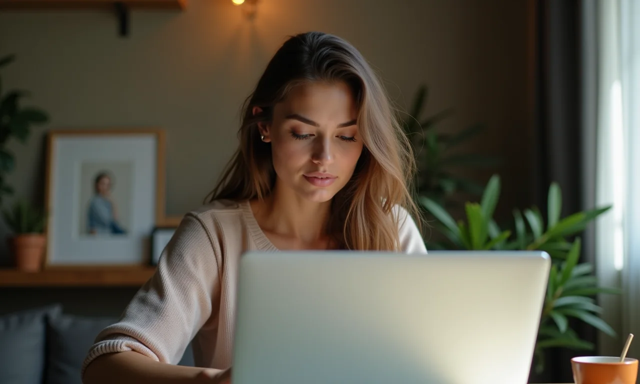 Jovem pesquisando sobre carreiras em um laptop em casa.