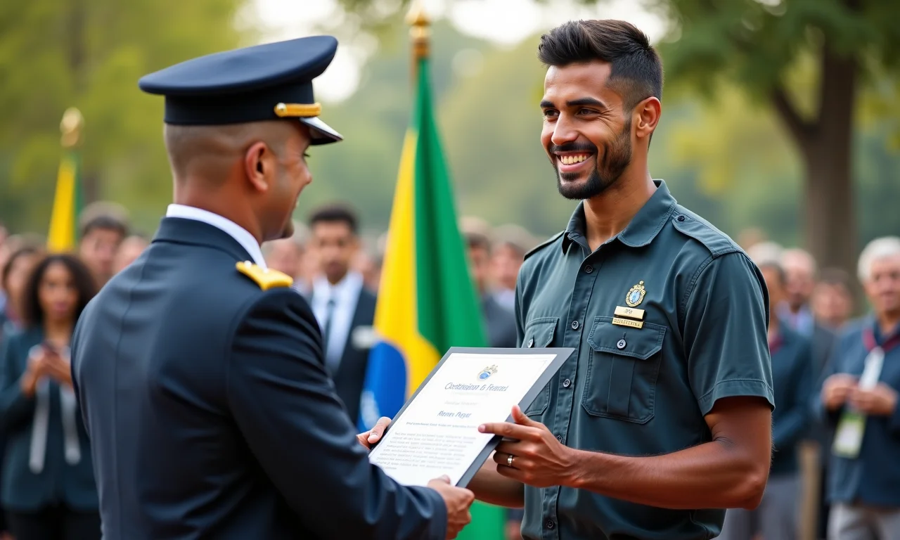 Jovem recebe certificado de dispensa do serviço militar.