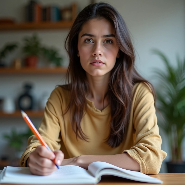 Jovem se preparando para o ENADE em casa.