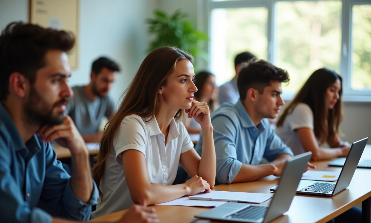 Jovens aprendizes participando de um workshop de desenvolvimento pessoal.