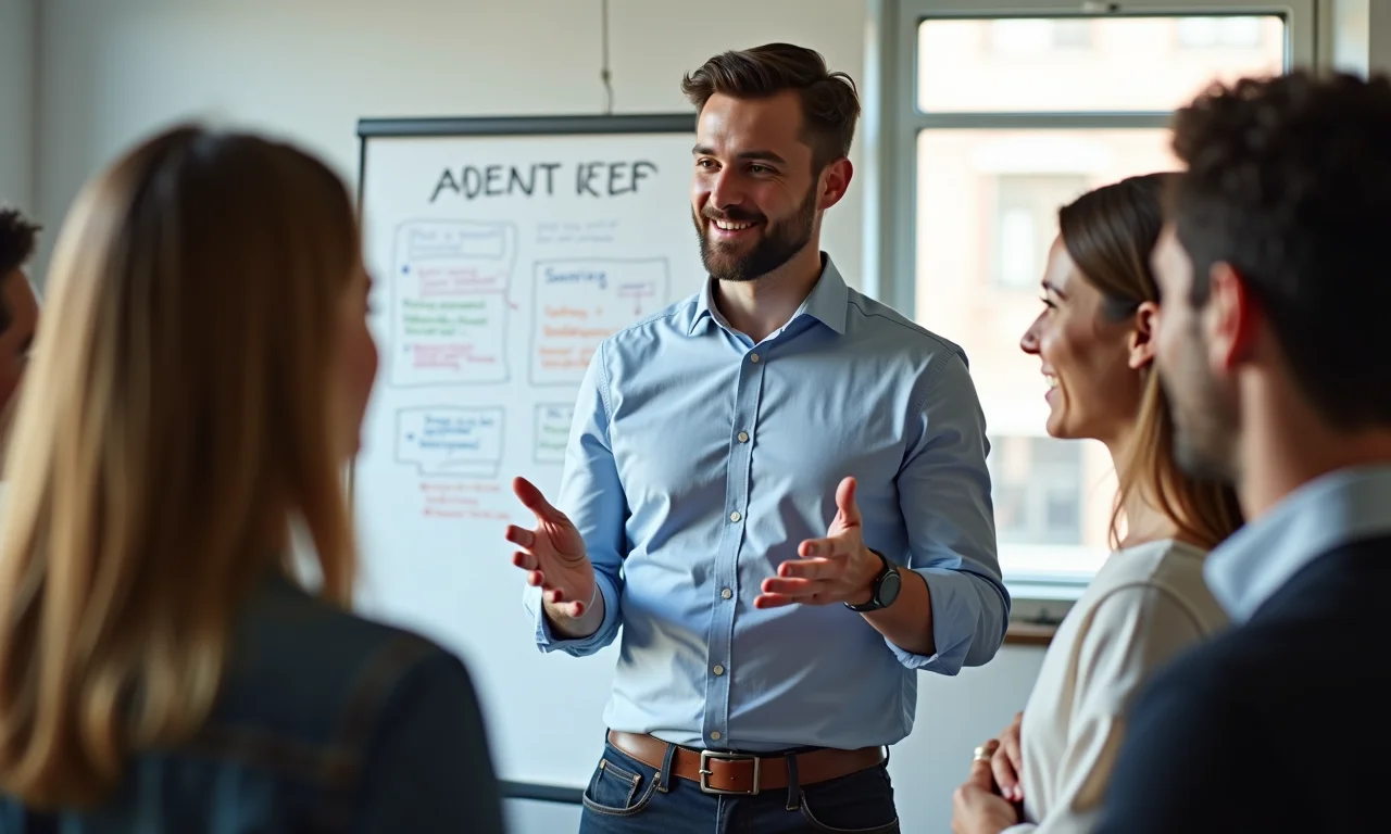 Líder ágil ouvindo um membro da equipe sobre as necessidades do cliente.