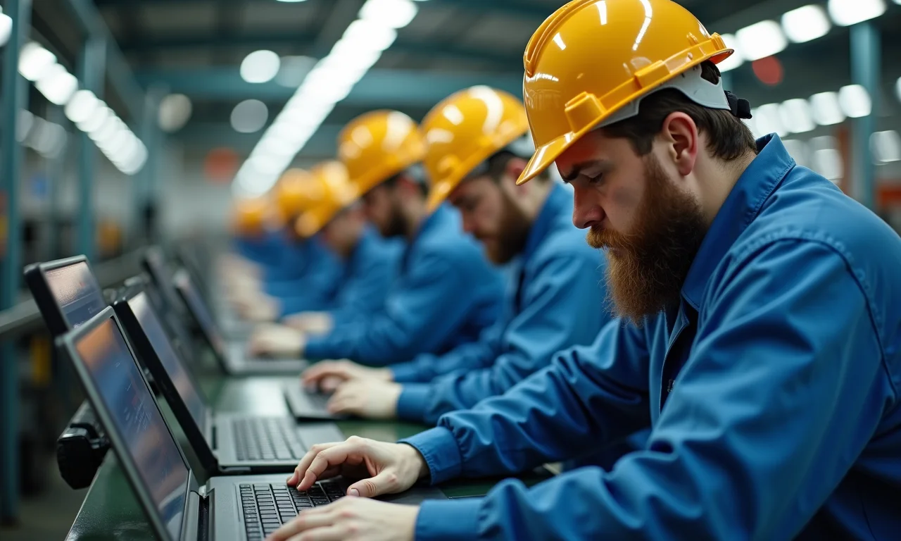 Linha de montagem de produtos de baixa qualidade, simbolizando serviços precarizados.