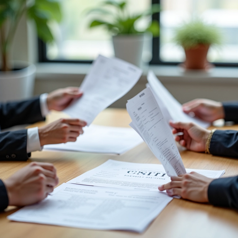 Mãos diversas segurando os documentos necessários para a renegociação do FIES em uma mesa bem iluminada.