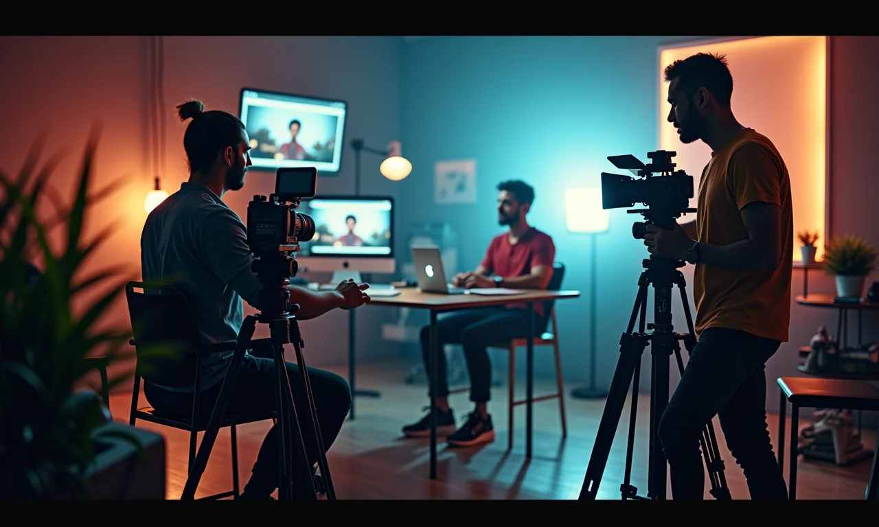 Montagem de cenas de direção, design de som e edição de filme.