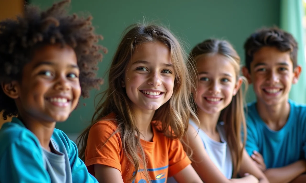 Montagem de estudantes brasileiros em diversas atividades extracurriculares.