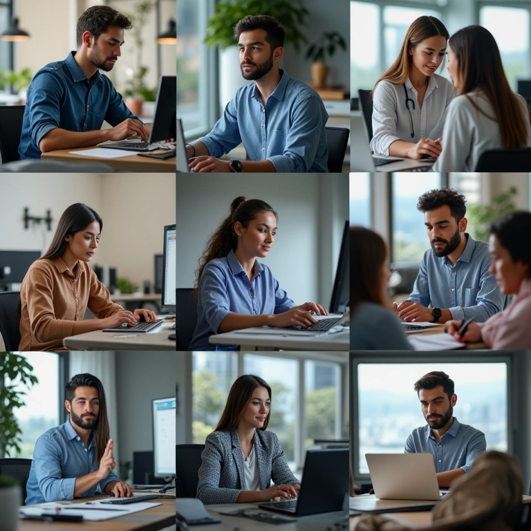 Montagem de jovens profissionais em diversas áreas técnicas em alta no mercado.