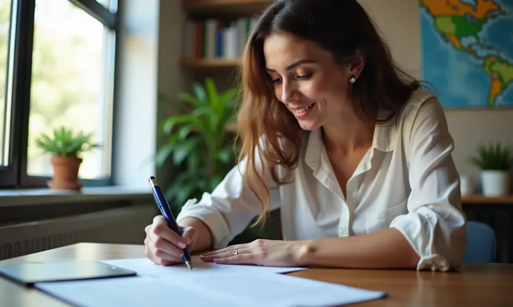 Para Que Serve o CAGED e Como Afeta o Trabalhador Mulher brasileira assinando contrato de trabalho em escritório moderno.