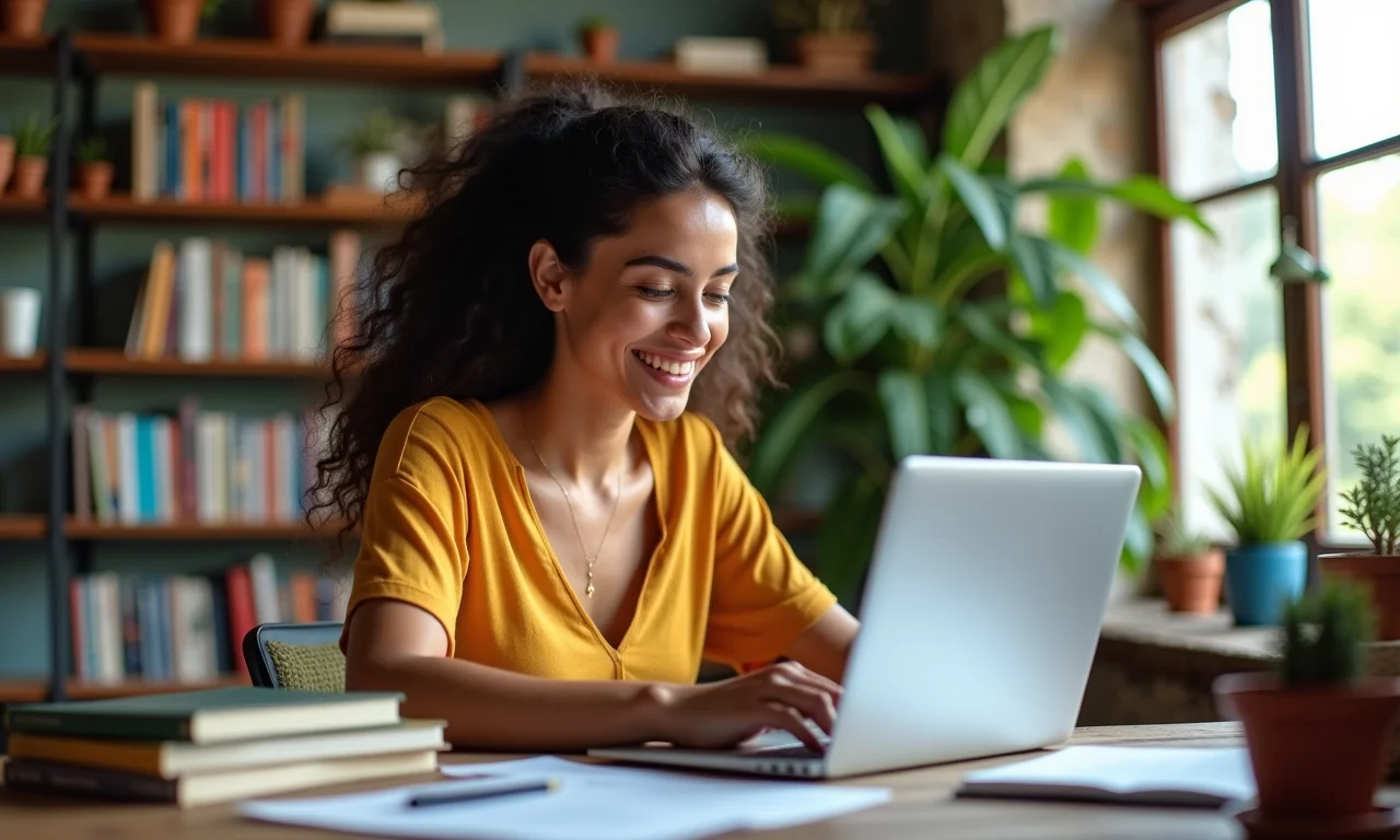 Mulher brasileira produzindo conteúdo de marketing digital.