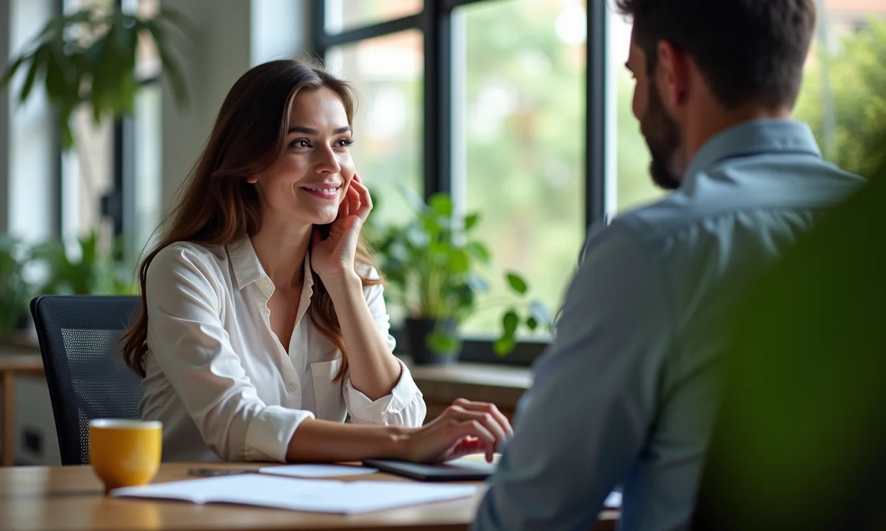 Mulher de negócios ouvindo ativamente colega de trabalho.